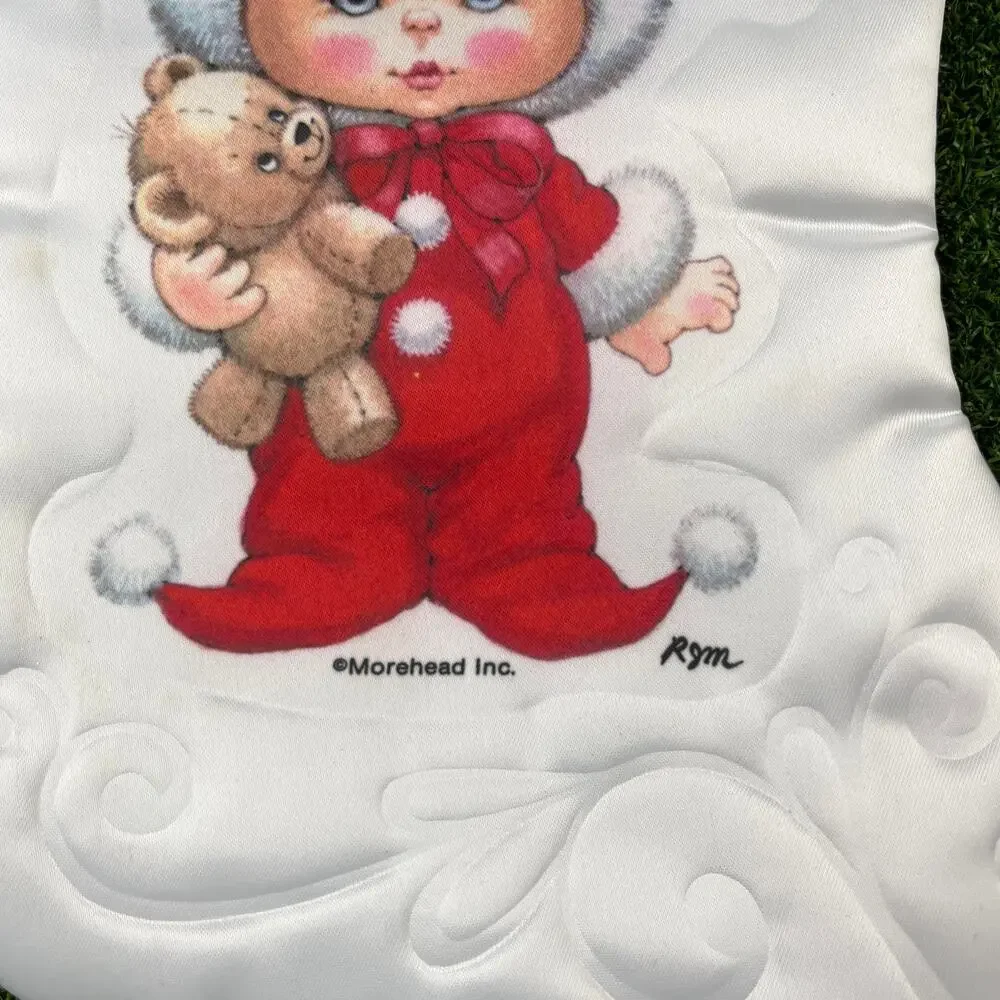 Vintage Morehead Holly Babes Baby's First Christmas White Stocking Lace Trim